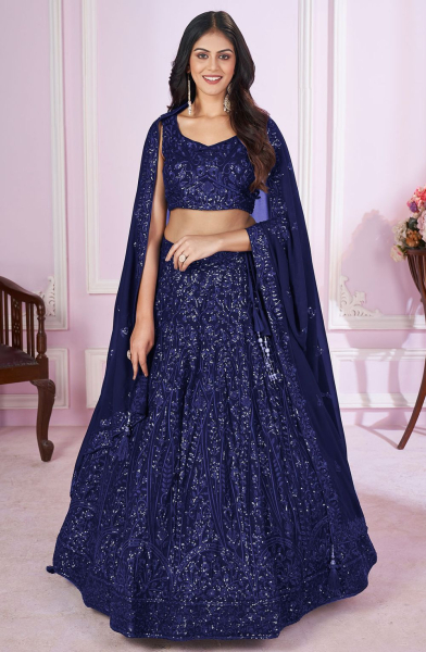 Navy Blue Sequins Embroidered Georgette Lehenga Choli