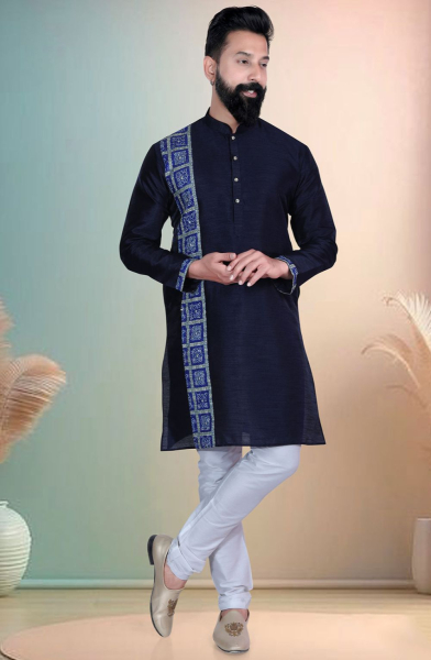 Navy Blue Silk Ceremonial Kurta Set