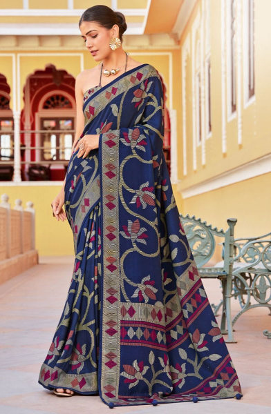 Navy Blue Silk Saree for Festival