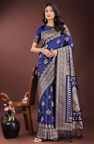 Navy BLue Silk Woven Saree