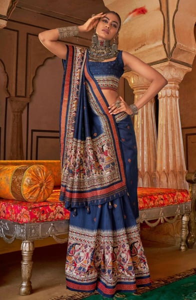 Navy Blue Viscose Silk Saree for Ceremonial