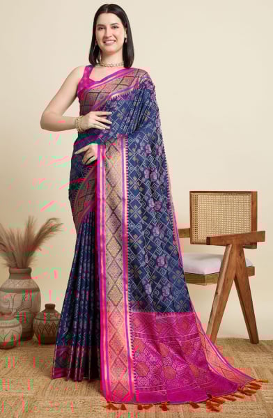 Navy Blue Woven Patola Silk Saree