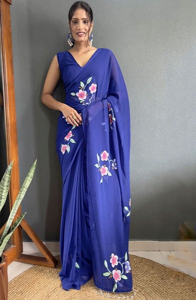 Royal Blue Faux Georgette Ready to Wear Saree