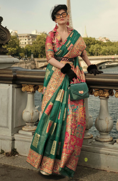 Green Kashmiri Handloom Woven Saree