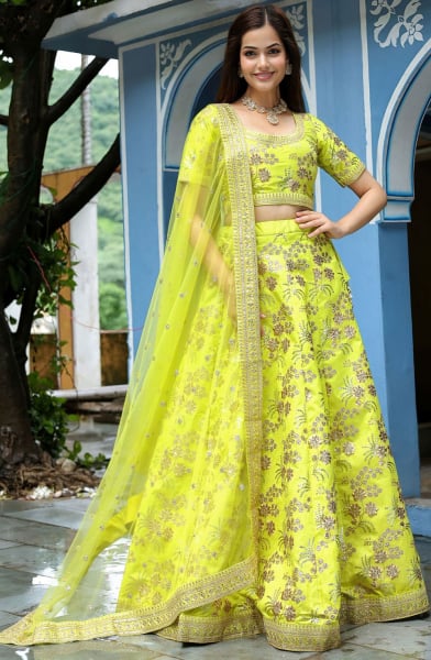 Neon Green Heavy Designer Lehenga Choli Set for Ceremonial