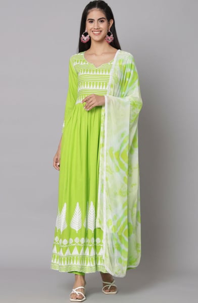 Neon Green Rayon Readymade Pant Kameez