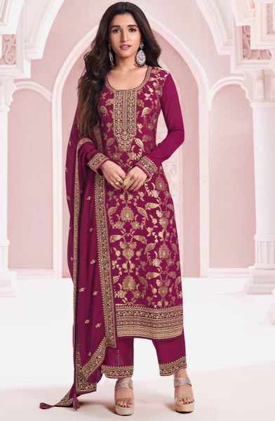 Nidhi Shah Magenta Chinnon Jacquard Pant Kameez