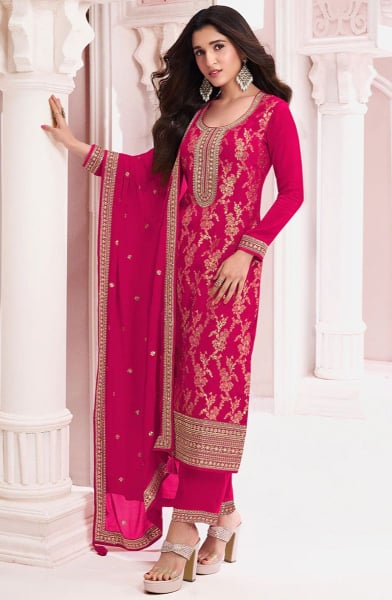 Nidhi Shah Rani Pink Chinnon Jacquard Pant Kameez