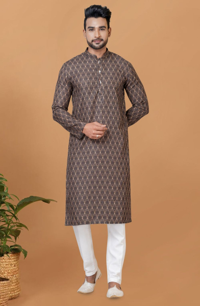 Oak Brown Digital Printed Kurta Set for Festival