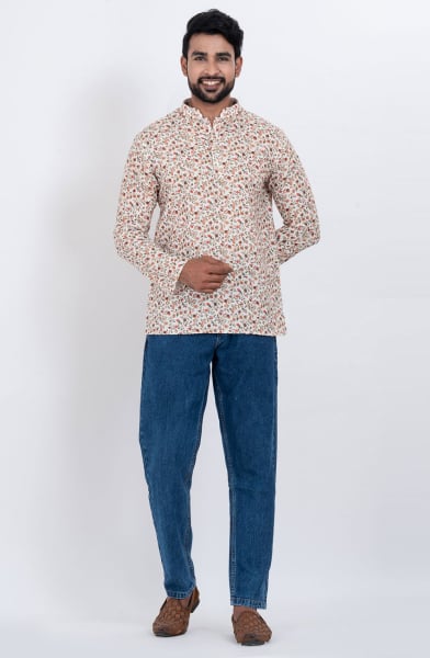 Off White Cotton Digital Printed Kurta for Festival