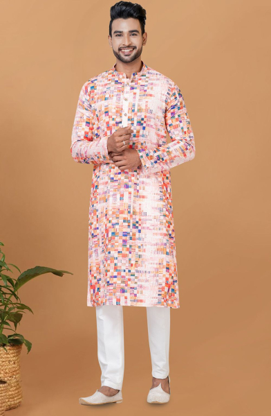 Off White Digital Printed Kurta Set for Festival