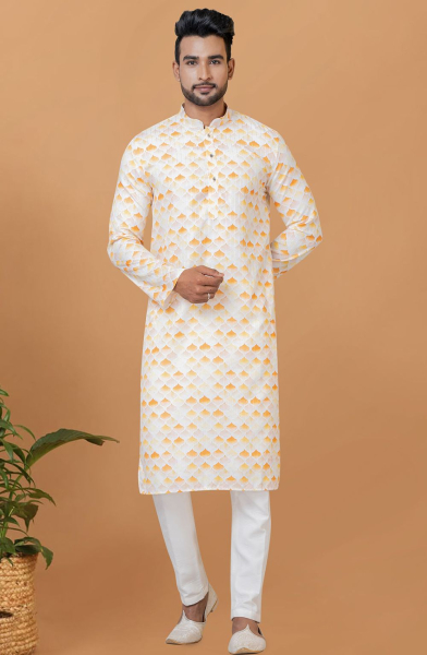 Off White Digital Printed Kurta Set for Festival