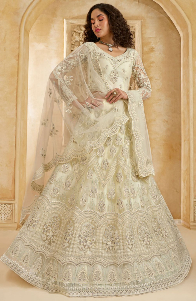 Off White Embroidered Designer Bridal Lehenga Choli