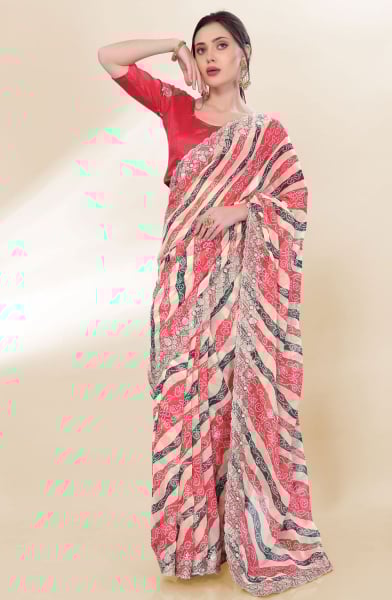 Off White Georgette Party Wear Saree