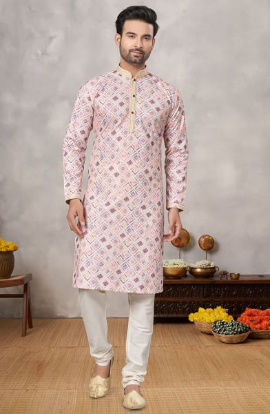 Off White Heavy Cotton Sequins work Kurta Set