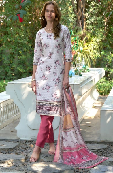 Off White Printed Cotton Readymade Pant Kameez