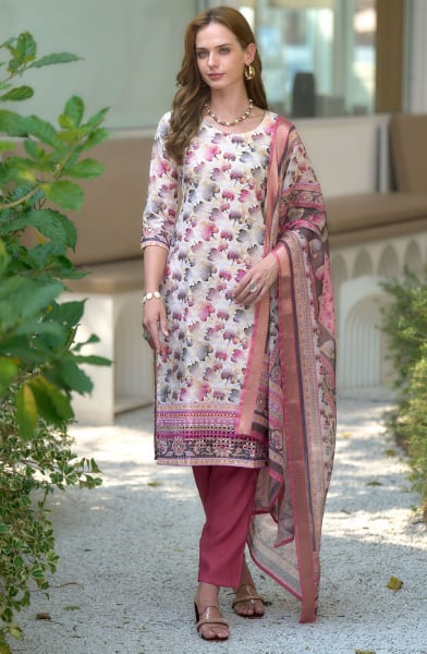 Off White Printed Cotton Readymade Pant Kameez