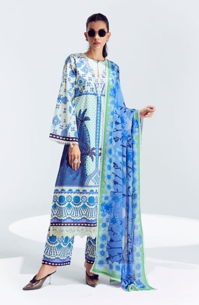 Off White Pure Cotton Lawn Plus Size Suit