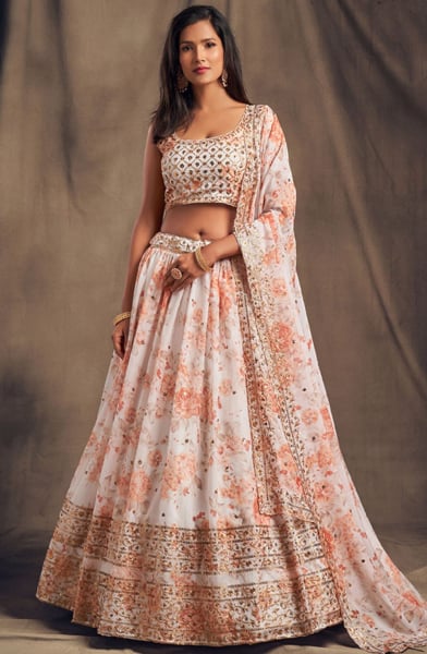 Off White Sequined Organza Lehenga Choli for Wedding