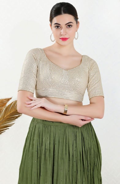 Off White Sequins Embroidered Georgette Blouse