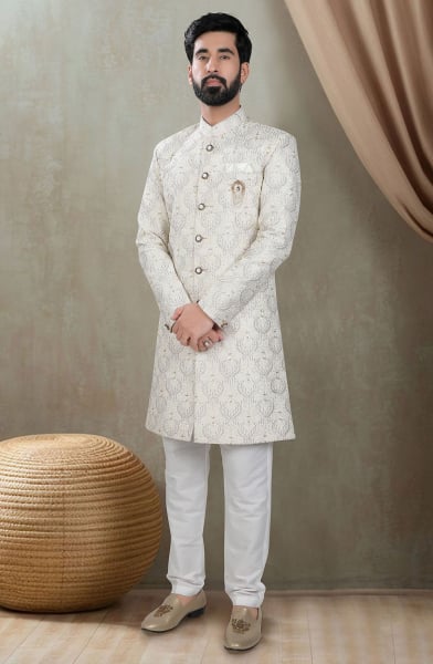 Off White Silk Designer Sherwani
