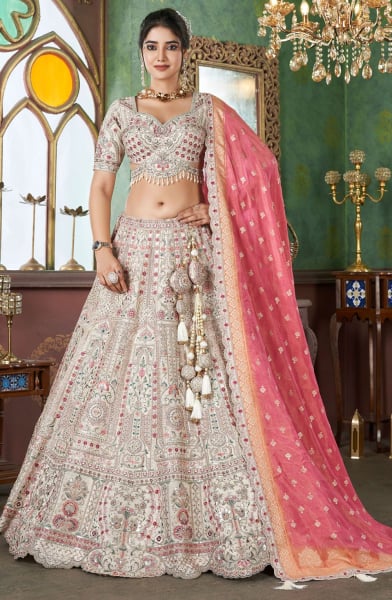 Off White Silk Heavy Designer Lehenga Choli for Wedding 