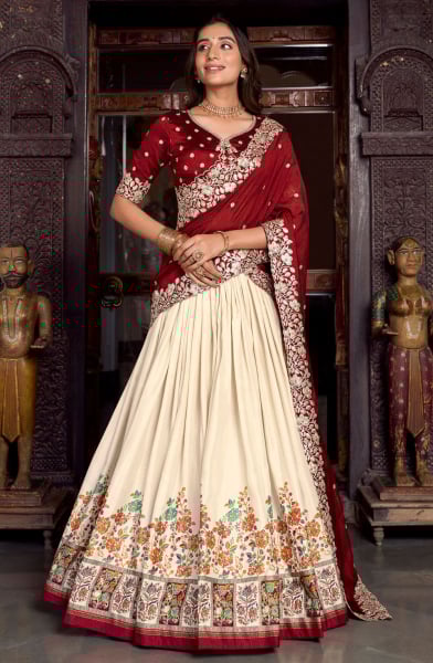 Off White Silk Party Wear Lehenga Choli Set