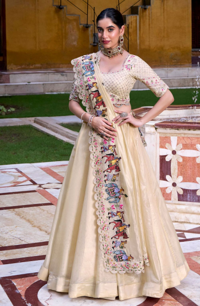 Off White Silk Party Wear Lehenga Choli Set