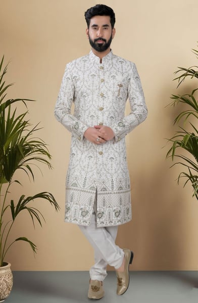 Off White Silk Sherwani for Wedding
