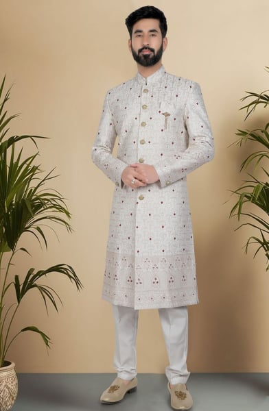 Off White Silk Sherwani for Wedding