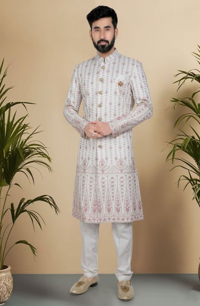 Off White Silk Sherwani for Wedding