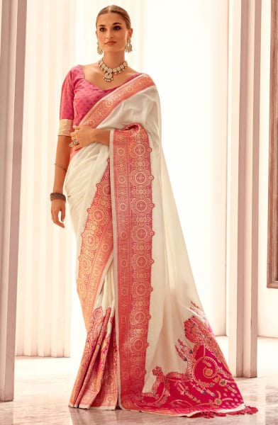 Off White Woven Soft Silk Saree for Wedding