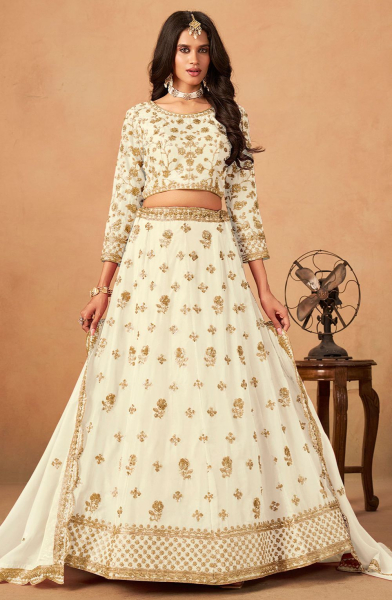 Off White Zari Embroidered Organza Lehenga Choli