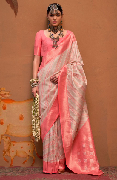 Off White Zari Weaving Silk Saree