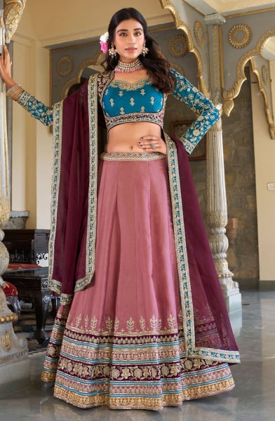 Old Rose Embroidered Georgette Lehenga Choli