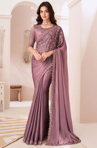 Old Rose Embroidered Saree with Designer Blouse