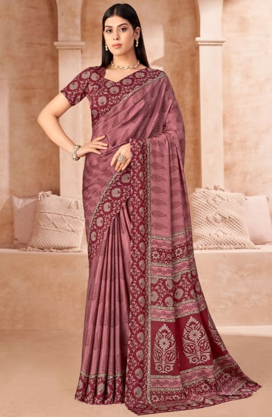 Old Rose Printed Crepe Casual Saree
