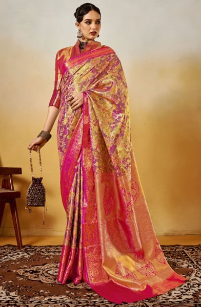 Old Rose Woven Pure Handloom Dharmavaram Silk Saree