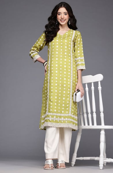 Olive Green Cotton Kurta for Festival