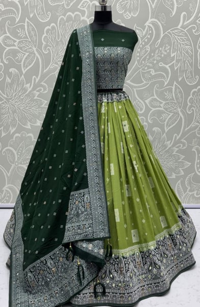 Olive Green Embellished Georgette Lehenga Choli