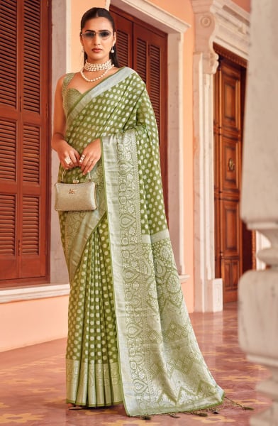Olive Green Georgette Saree for Party