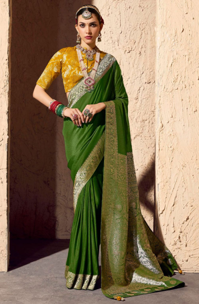 Olive Green Premium Crepe Silk Zari Woven Saree
