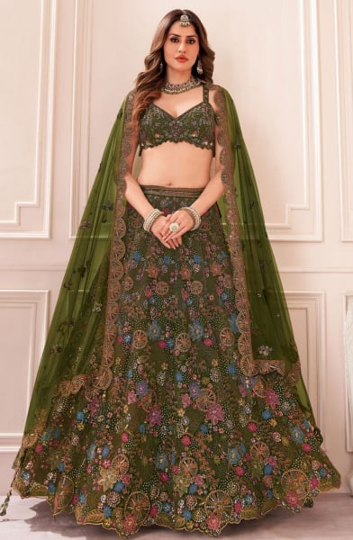 Olive Green Ready to Wear Lehenga Choli Set
