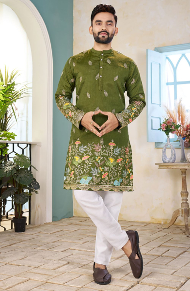 Olive Green Sequins Embroidered Kurta for Ceremonial