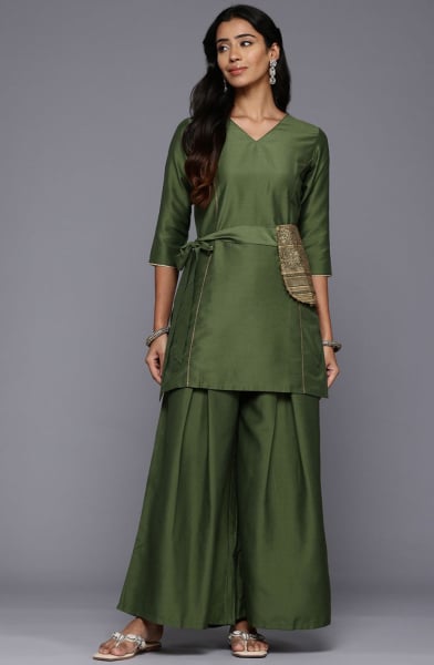 Olive Green Silk Co-Ord Set