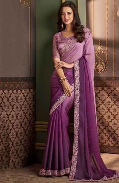 Ombre Magenta Silk Saree with Embroidered Blouse
