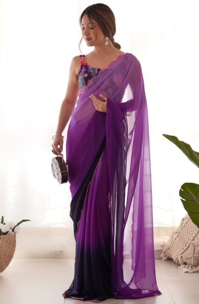 Ombre Purple Faux Georgette Saree with Embroidered Blouse