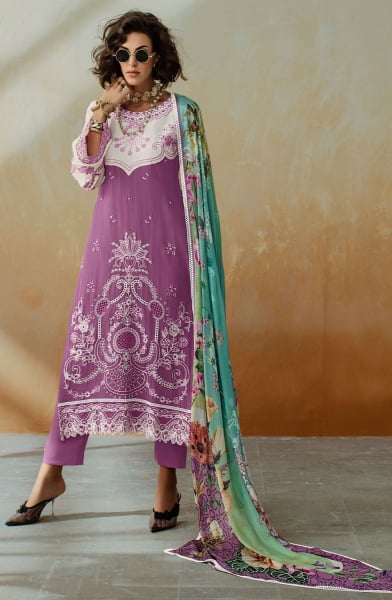 Onion Pink and Off White Pure Muslin Suit