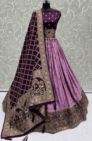 Onion Pink Embellished Georgette Satin Lehenga Choli