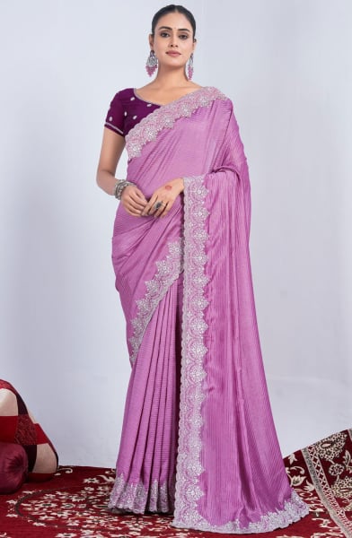 Onion Pink Embroidered Art Silk Saree